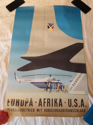 SABENA affiche - Europa / Afrika / USA beschikbaar voor biedingen
