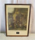 Mooi Oude Gravure 'Gemoedelijk tafereel' - Henri Leys, Ophalen of Verzenden