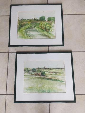 2 aquarellen Tielt - prijs per stuk beschikbaar voor biedingen