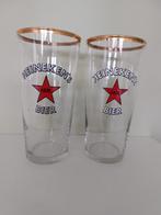 2 bierglazen emaille opschrift Heineken's bier HBM, Ophalen of Verzenden, Zo goed als nieuw, Glas of Glazen, Heineken