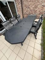 Grote tuintafel met 5 stoelen, stoelkussens en opbergbak, Ophalen, Kunststof, Eettafel, Tuinset