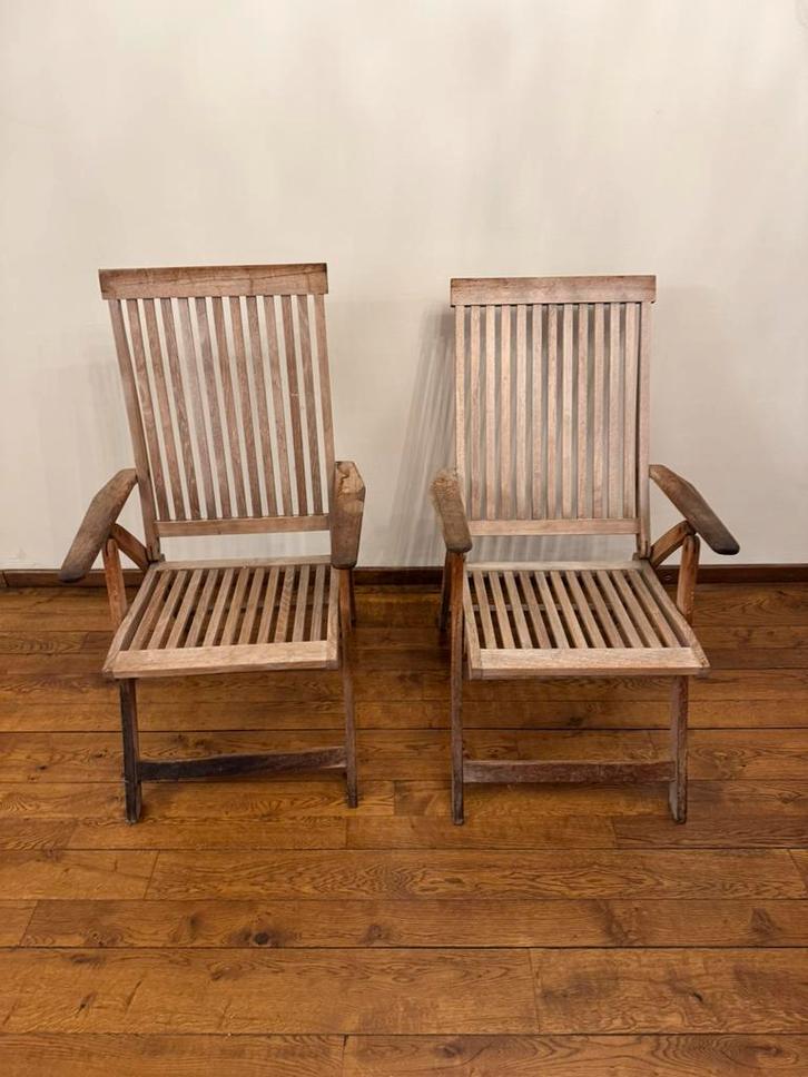 Verstelbare tuinstoelen in massief teakhout, Tuin en Terras, Tuinstoelen, Gebruikt, Hout, Inklapbaar, Verstelbaar, Ophalen