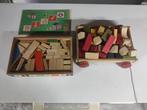 Vintage houten kar en doos met bouwstenen, Utilisé, Enlèvement ou Envoi