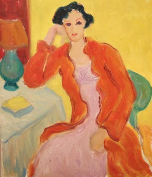 Kleurrijk portret van een dame, Antiek en Kunst, Kunst | Schilderijen | Klassiek, Ophalen of Verzenden