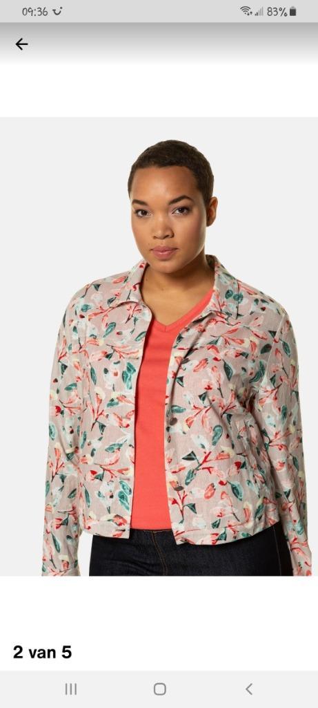 Ulla Popken, flowerprint kort jasje, mt 50/52, Kleding | Dames, Grote Maten, Zo goed als nieuw, Jasje of Colbert, Ophalen of Verzenden