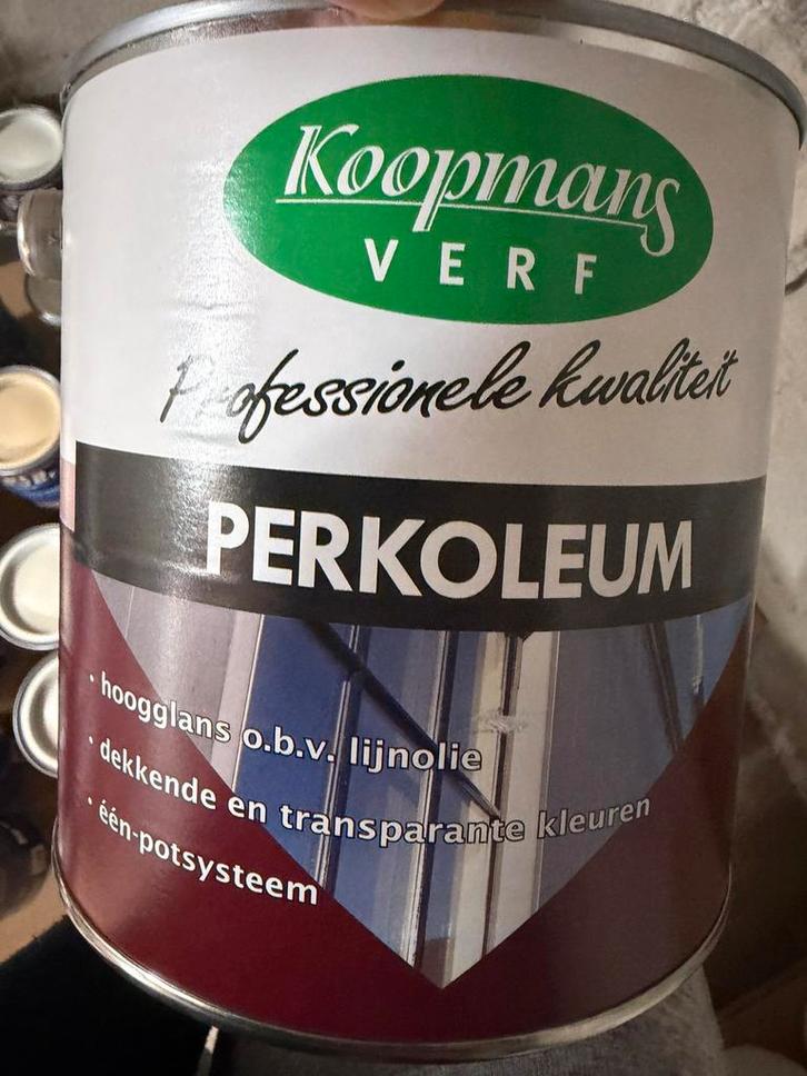 Koopmans grijsgroene dekkende beits 2,5liter, Doe-het-zelf en Bouw, Hout en Planken, Nieuw, Ophalen of Verzenden