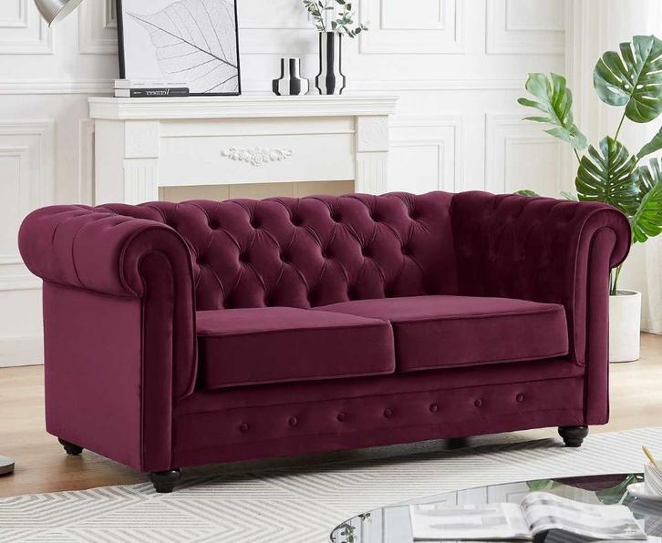 Paarse fluwelen tweezitsbank, Maison & Meubles, Canapés | Sofas & Chaises Longues, Neuf, Deux personnes, Tissus, Enlèvement