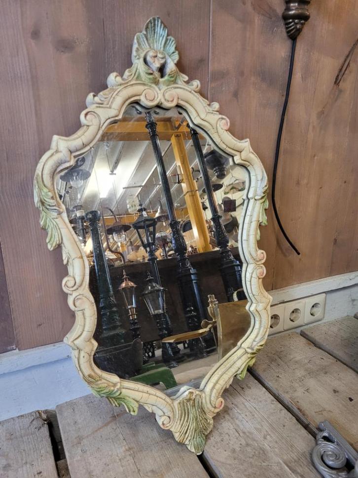 Antieke Italiaanse Keramische Spiegel, Huis en Inrichting, Woonaccessoires | Spiegels, Zo goed als nieuw, 50 tot 75 cm, Minder dan 100 cm