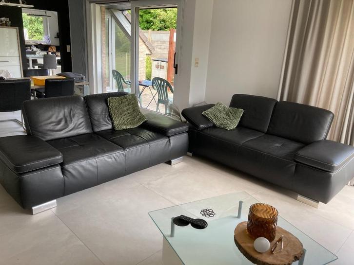 MONTEL ESBERG 2x2-pers lederen zitsbank, Huis en Inrichting, Zetels | Zetels, Gebruikt, Rechte bank, Leer, Metaal, Ophalen