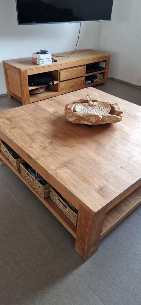 Salontafel vierkant, 120 x 120, teak, Huis en Inrichting, Tafels | Salontafels, Gebruikt, 50 tot 75 cm, 100 tot 150 cm, 100 tot 150 cm