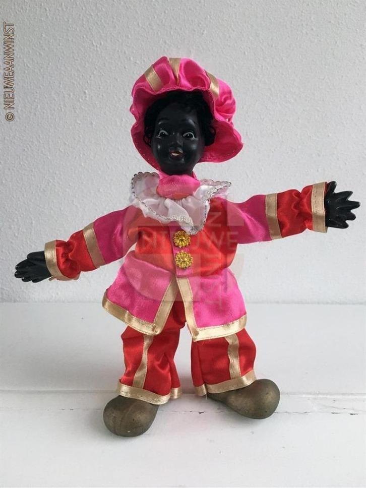 Authentieke etalage zwarte Piet pop - 22cm, rood/roze/goud, Diversen, Sinterklaas, Verzenden