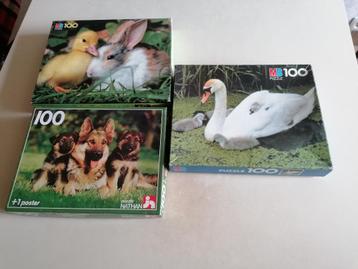 3 kinderpuzzels van 100 stukken beschikbaar voor biedingen