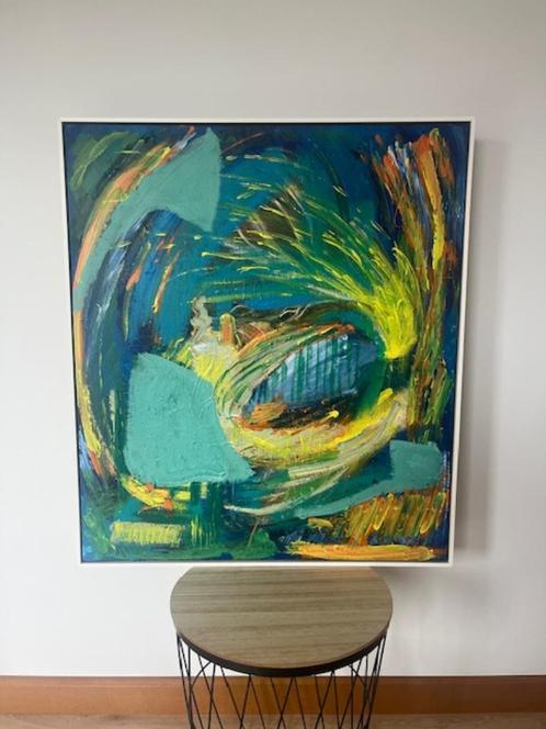 SCHILDERIJ ACRYL Blue Green Yellow, Antiek en Kunst, Kunst | Schilderijen | Modern, Ophalen