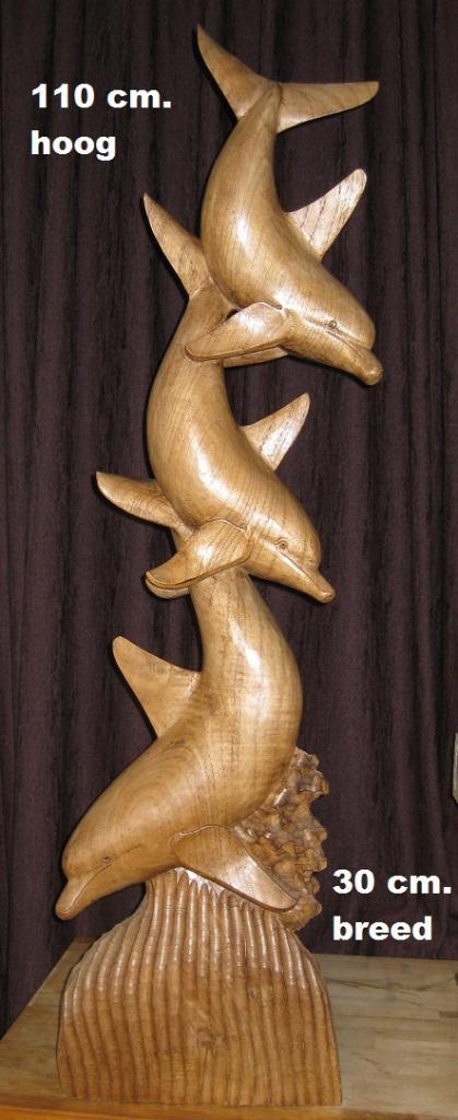 Houten beeld dolfijnen, Antiquités & Art, Art | Sculptures & Bois, Enlèvement ou Envoi