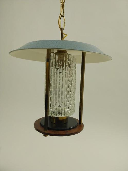 Vintage Lantaarn Van Teakhout, Frankrijk 1960, Maison & Meubles, Lampes | Suspensions, Utilisé, Moins de 50 cm, Verre, Bois, Autres matériaux