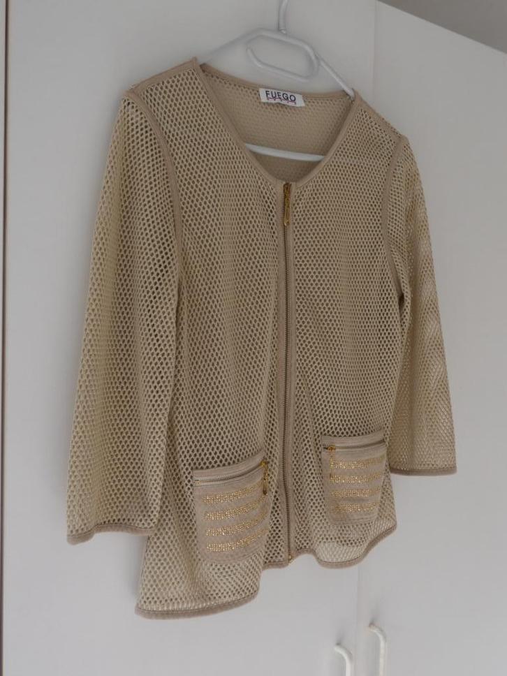 Opengewerkte jas Fuego Woman, Kleding | Dames, Truien en Vesten, Zo goed als nieuw, Maat 42/44 (L), Beige, Ophalen of Verzenden