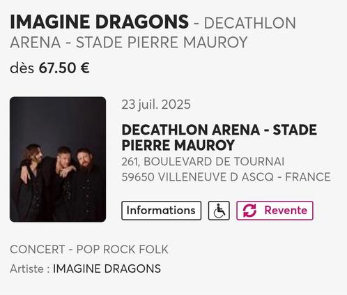 IMAGINE DRAGONS Lille, Tickets en Kaartjes, Evenementen en Festivals