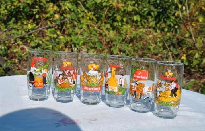 § 6 verres Kronenbourg motif et texte différent, Collections, Marques de bière, Comme neuf, Verre ou Verres, Autres marques, Enlèvement ou Envoi
