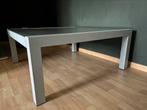 Salontafel grijs metaal en mat glas, Huis en Inrichting, Ophalen, Gebruikt, Vierkant, Glas
