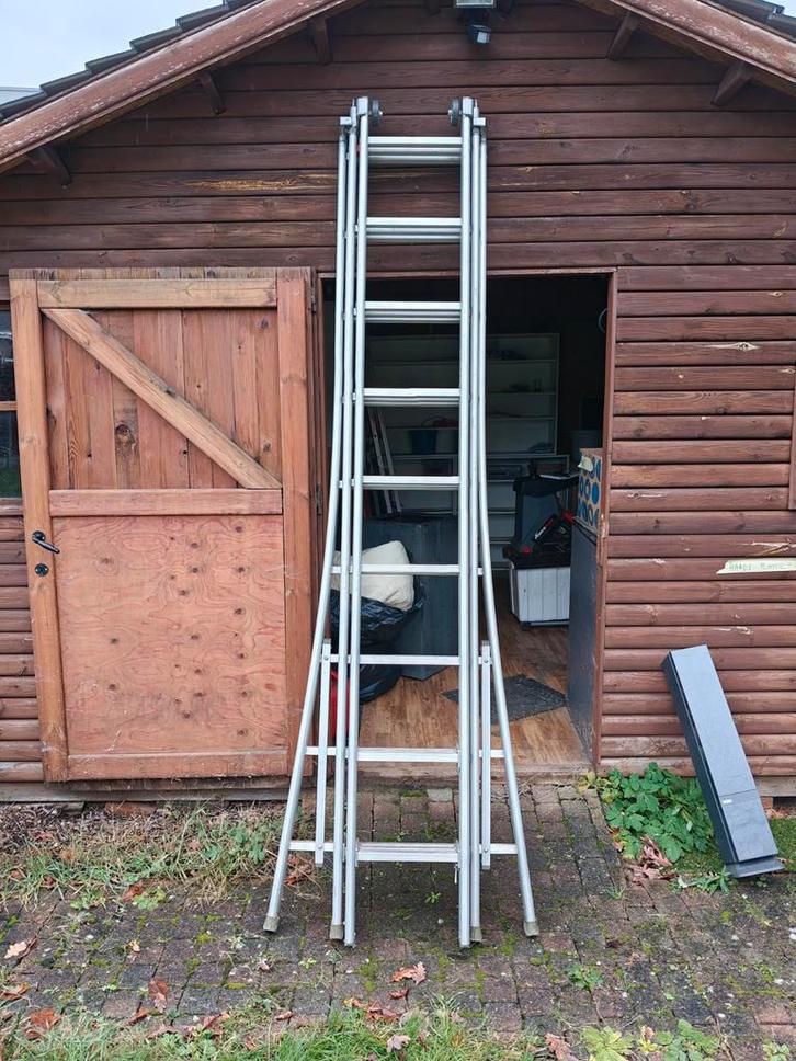 Solide stabiele reformladder schuifladder 3 delen 3x9, Doe-het-zelf en Bouw, Ladders en Trappen, Gebruikt, Ladder, 4 meter of meer