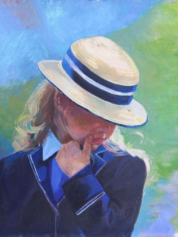 Meisje met strohoed beschikbaar voor biedingen