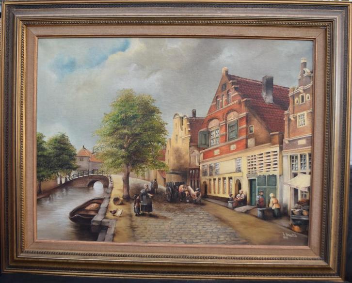 fijn geschilderd olieverfschilderij 100 x 80 incl. lijst, Antiek en Kunst, Kunst | Schilderijen | Klassiek, Ophalen