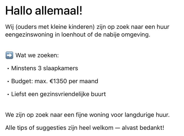 Woning gezocht in wuustwezel, Immo, Huizen te huur, Provincie Antwerpen, Vrijstaande woning, Direct bij eigenaar