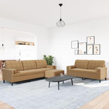  3-delige Loungeset met kussens en bolsters fluweel bruin beschikbaar voor biedingen
