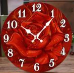 Ronde wandklok van hout Rode Roos (25cm), Huis en Inrichting, Ophalen of Verzenden, Nieuw, Wandklok
