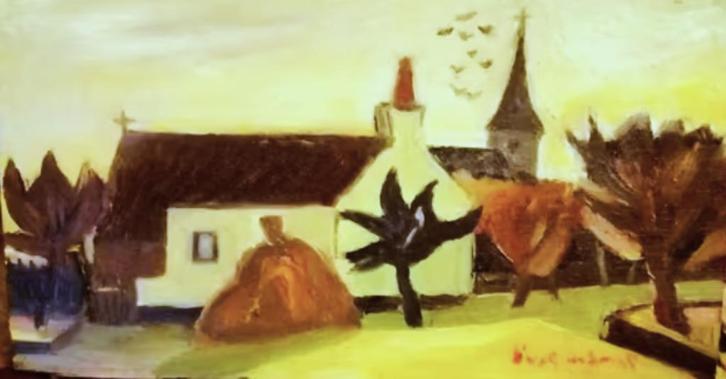 Gustave Franciscus De Smet '' dorpskerk" olieverf op paneel, Antiek en Kunst, Kunst | Schilderijen | Klassiek, Verzenden