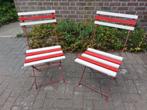 2 retro tuinstoelen rood-wit, Ophalen, Gebruikt