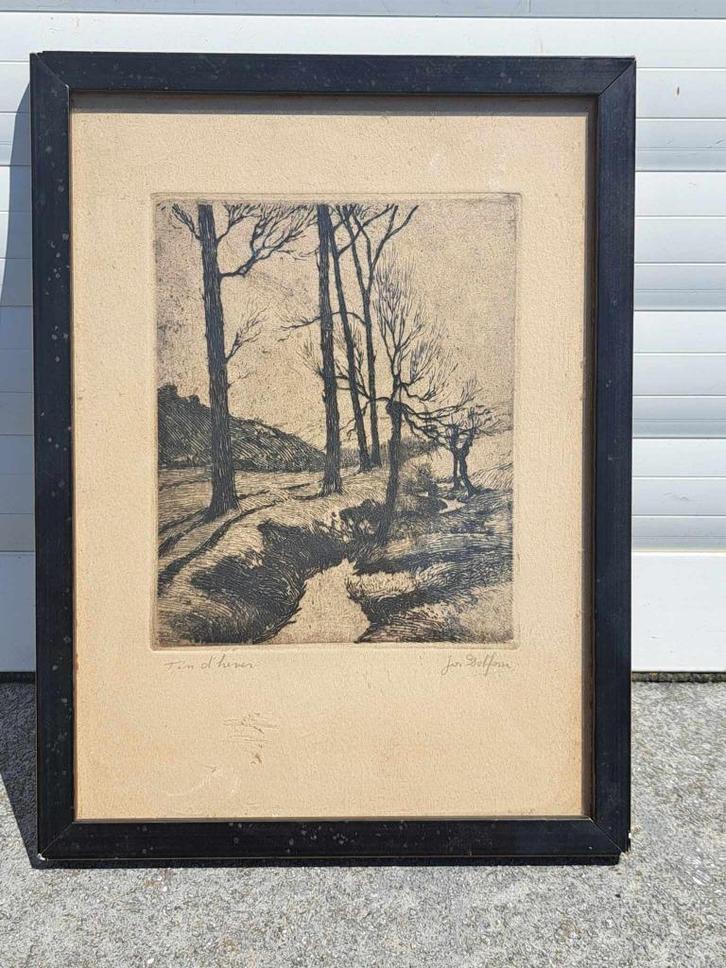 gravure fin d hiver signe jos delfosse, Antiek en Kunst, Kunst | Etsen en Gravures, Ophalen of Verzenden