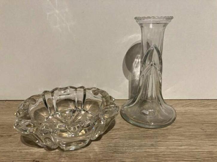 Asbak en kleine glazen vaas uit de jaren 70, Huis en Inrichting, Woonaccessoires | Vazen, Gebruikt, Glas, Ophalen of Verzenden