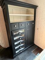 Ladenkast, zwart met laden en deur, Huis en Inrichting, Kasten | Kleerkasten, Ophalen, 100 tot 150 cm, Glas, Vintage