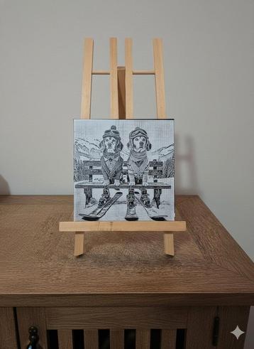 Carrelage décoratif unique - Gravure laser "Chiens au ski"  beschikbaar voor biedingen