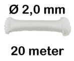 Nylon Koord Touw Lijn 20 m meter Diameter Ø 2 mm - Kleur Wit, Ophalen of Verzenden