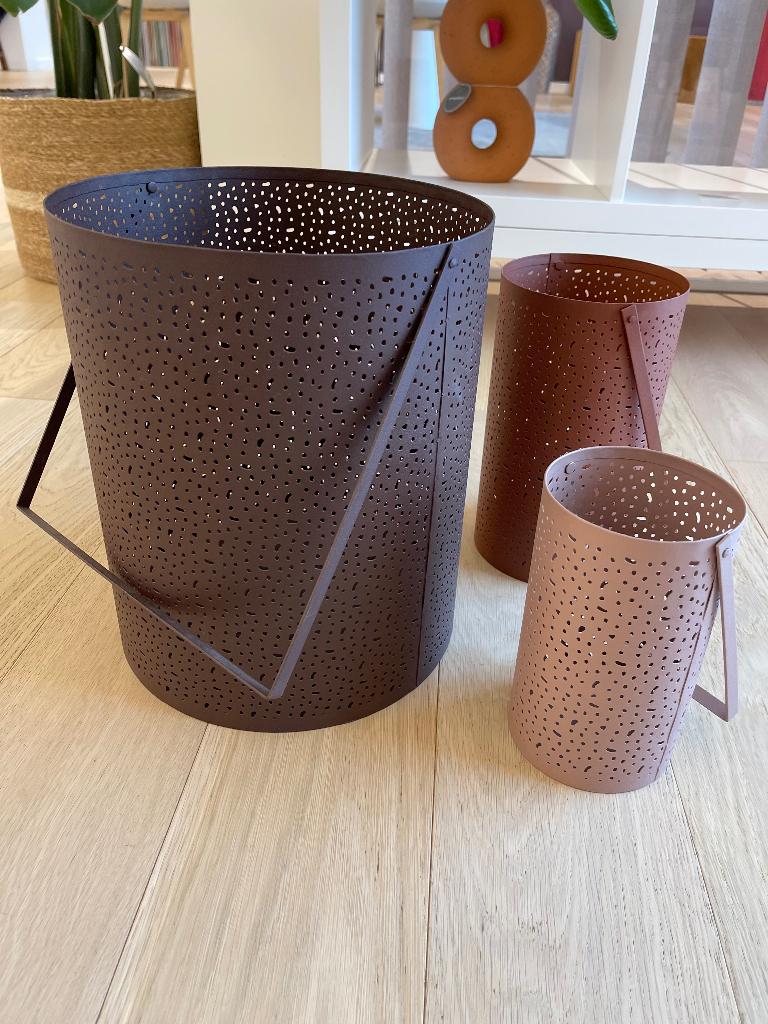 Lot de 3 bougeoirs métal perforé – style moderne, Enlèvement, Neuf, Métal