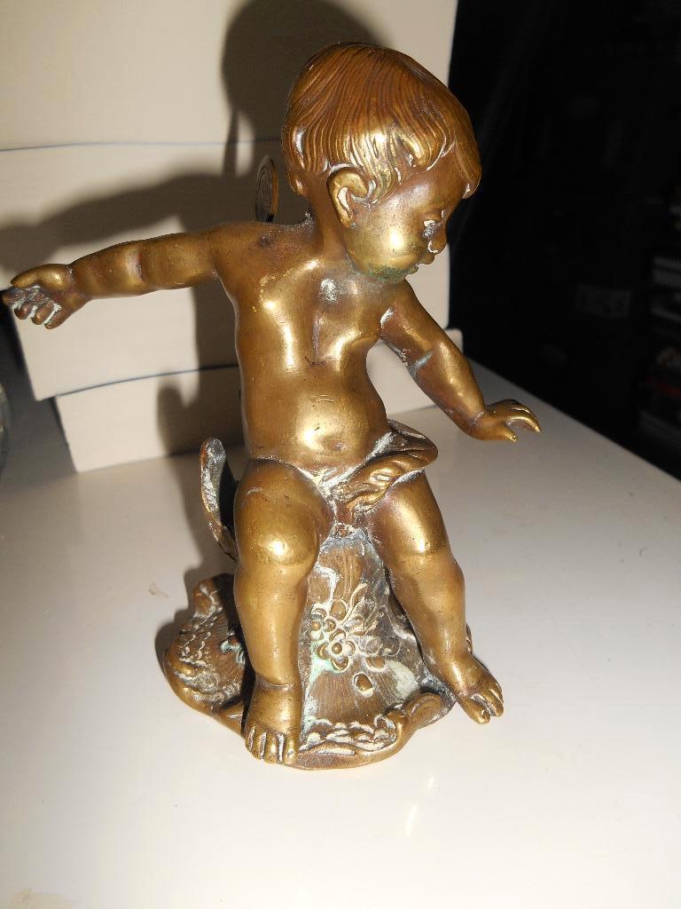 Petit Ange en Bronze +-12 cm, Antiquités & Art, Enlèvement ou Envoi, Bronze