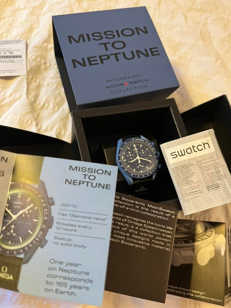 Omega x Swatch Moonwatch Speedmaster Mission Neptune neuve!, Enlèvement ou Envoi, Autres matériaux, Neuf, Montre-bracelet