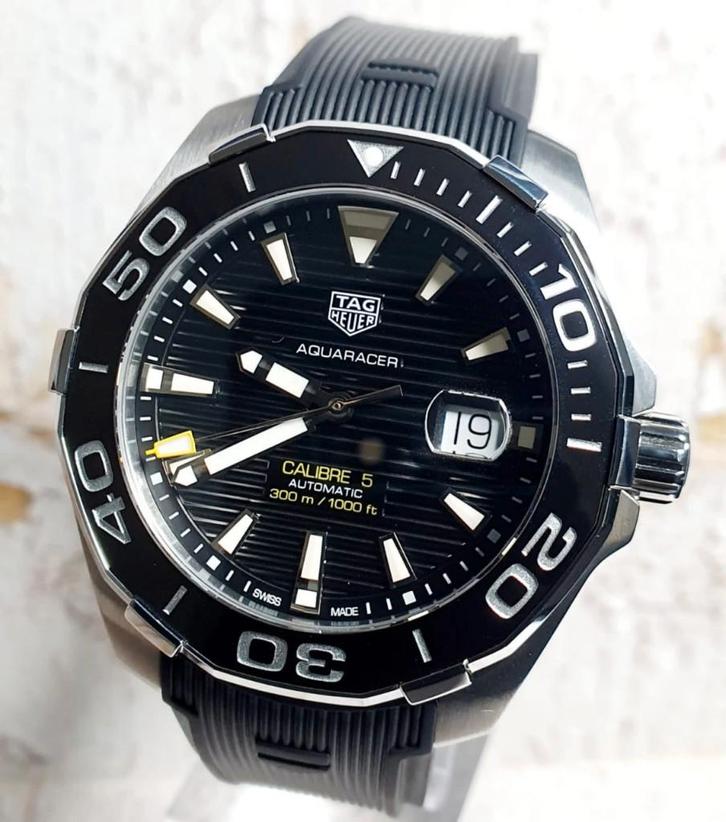 TAG Heuer Aquaracer herenhorloge, zwart WAY201A.FT6142, Handtassen en Accessoires, Horloges | Heren, Gebruikt, TAG Heuer, Staal