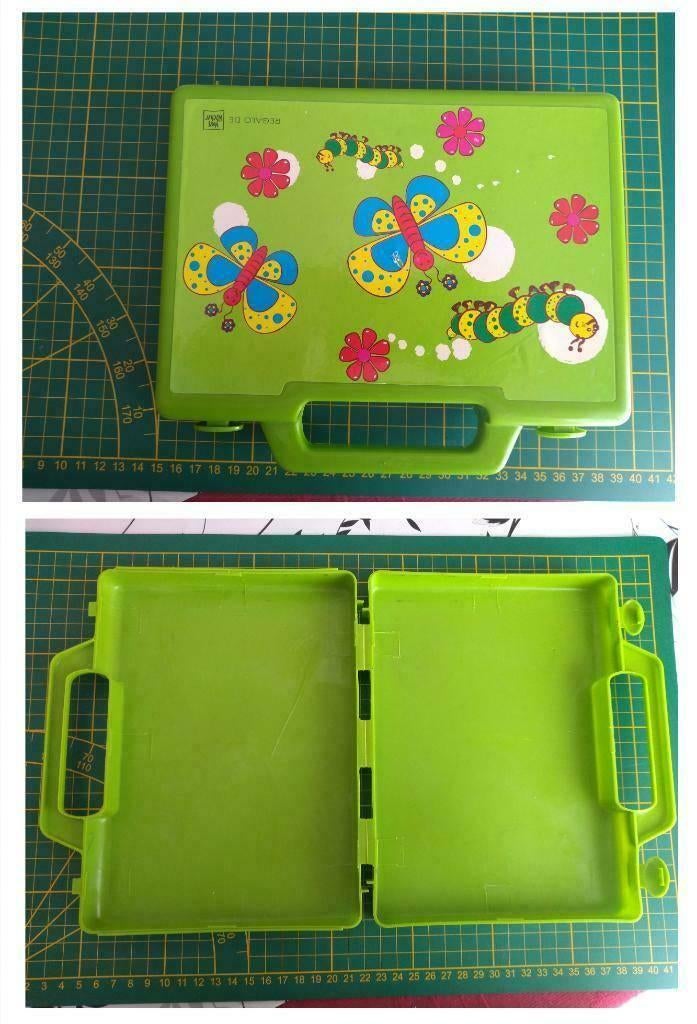 groen valies brooddoos lunchbox doos bakje vlinders rupsen, Ophalen of Verzenden