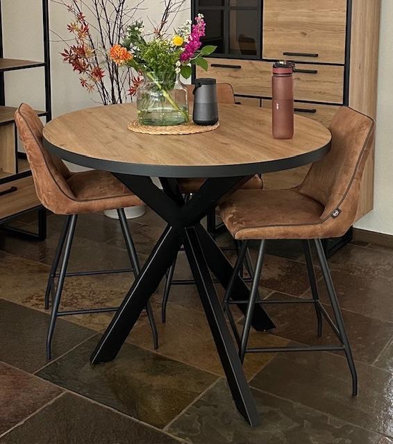 Handers&Hazel/ronde tafel, eiken/metal, Huis en Inrichting, Tafels | Eettafels, Zo goed als nieuw, 100 tot 150 cm, 100 tot 150 cm