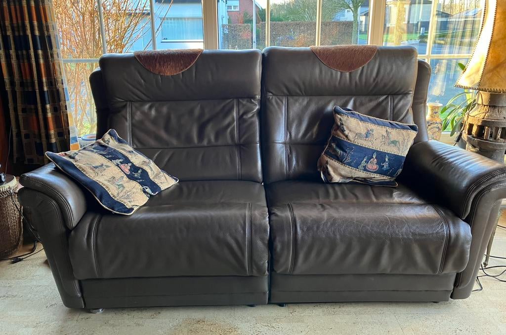 Bruine 2/3 zits lederen relax zetel, Ophalen, Gebruikt, 150 tot 200 cm, Driepersoons