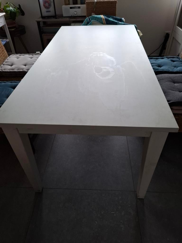 Table de salle à manger en pin, blanche, Maison & Meubles, Tables | Tables à manger, Utilisé, 50 à 100 cm, 150 à 200 cm, Cinq personnes ou plus