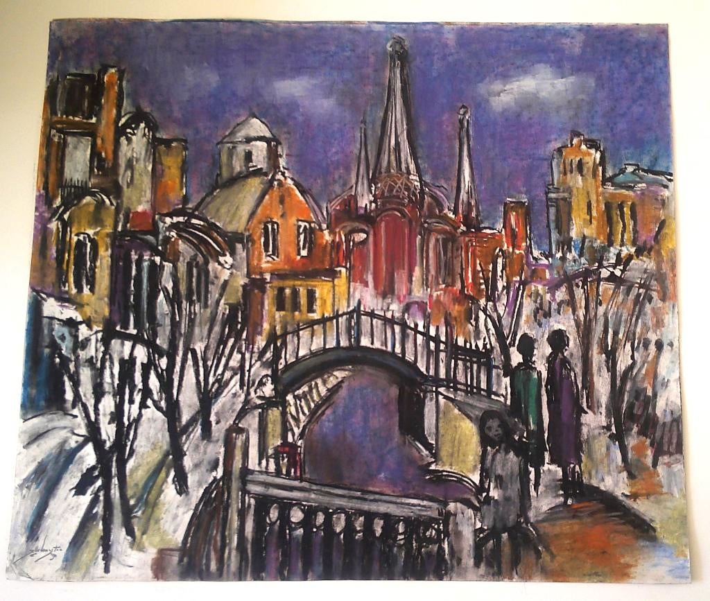 Vrouwen en meisje in stad '90 - Jelle Hoogstra 1924-2003, Antiek en Kunst, Ophalen of Verzenden