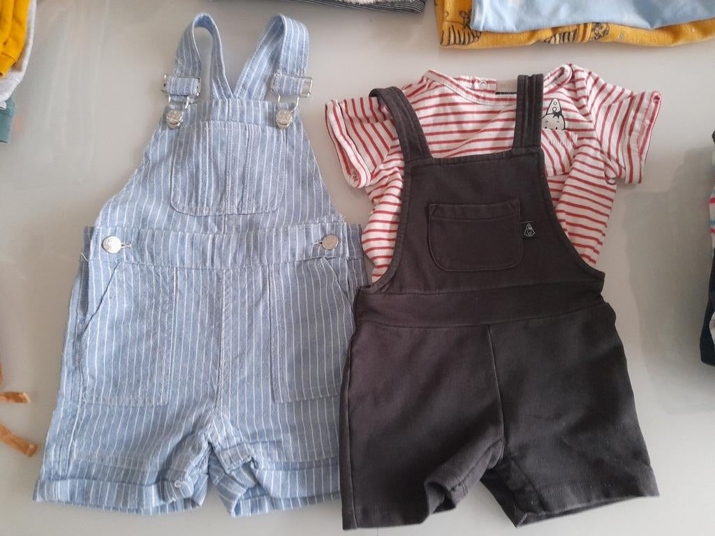 2 salopettes 1 linnen / 1 Bumba + t'shirt  (68) 6 maand, Ophalen, Gebruikt, Broekje, Bumba