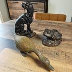 Set van 3 gietijzeren ornamenten hond, kikker en eend, Antiek en Kunst, Ophalen