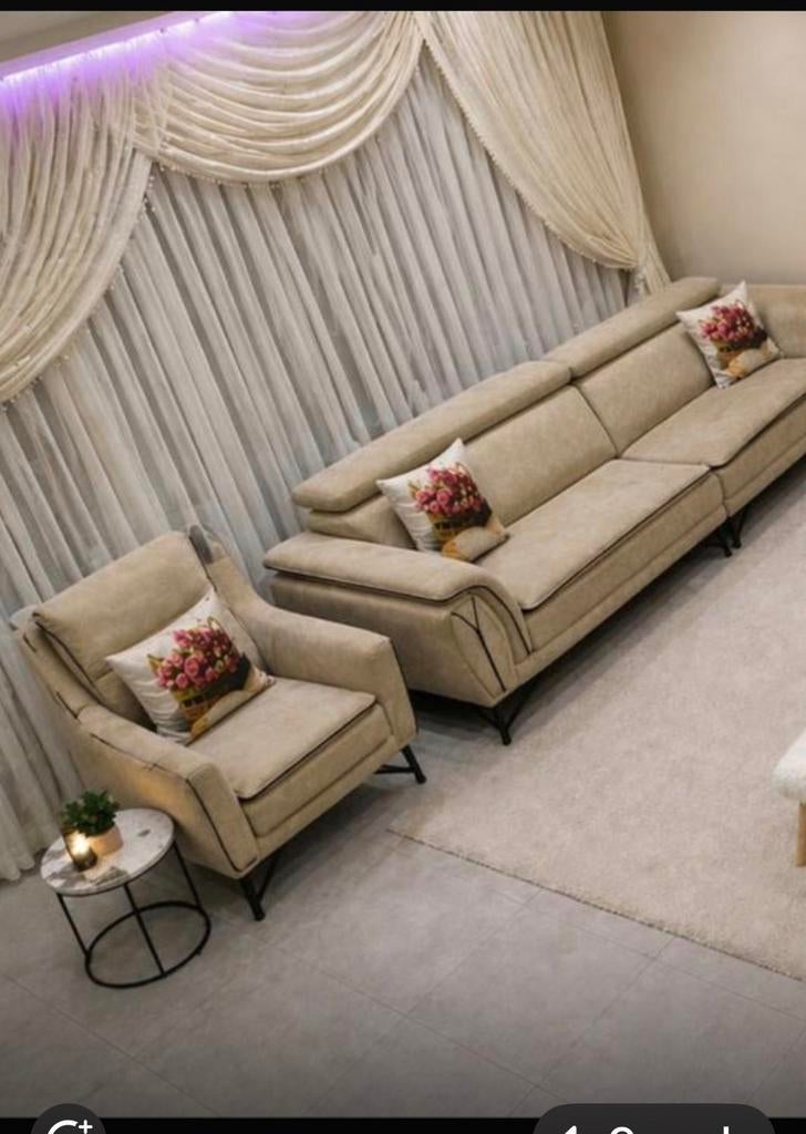 Zetelbed 2x en fateulle +6 zelfde kleur stoelen 4 kussens, Enlèvement, Comme neuf, Tissus