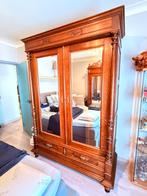 Antieke Eiken Kleerkast met Dubbele Spiegel & Houtsnijwerk, Ophalen