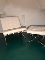 Model Barcelona chair+hocker wit leder, Huis en Inrichting, Ophalen, Zo goed als nieuw